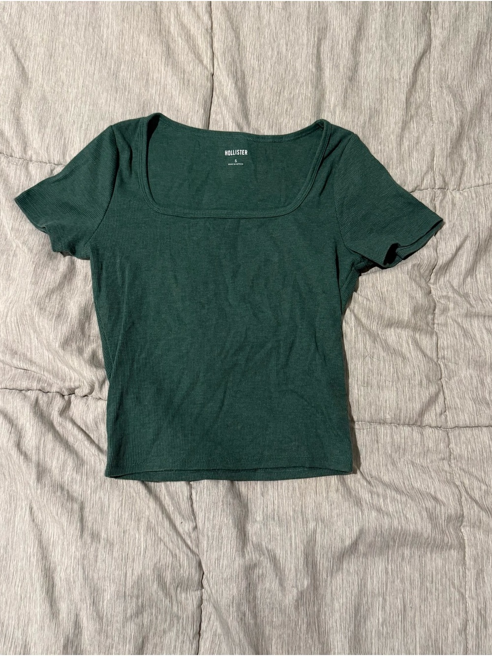 Hollister Forest Green Square Neck Ribbed Short Sleeve Tee
